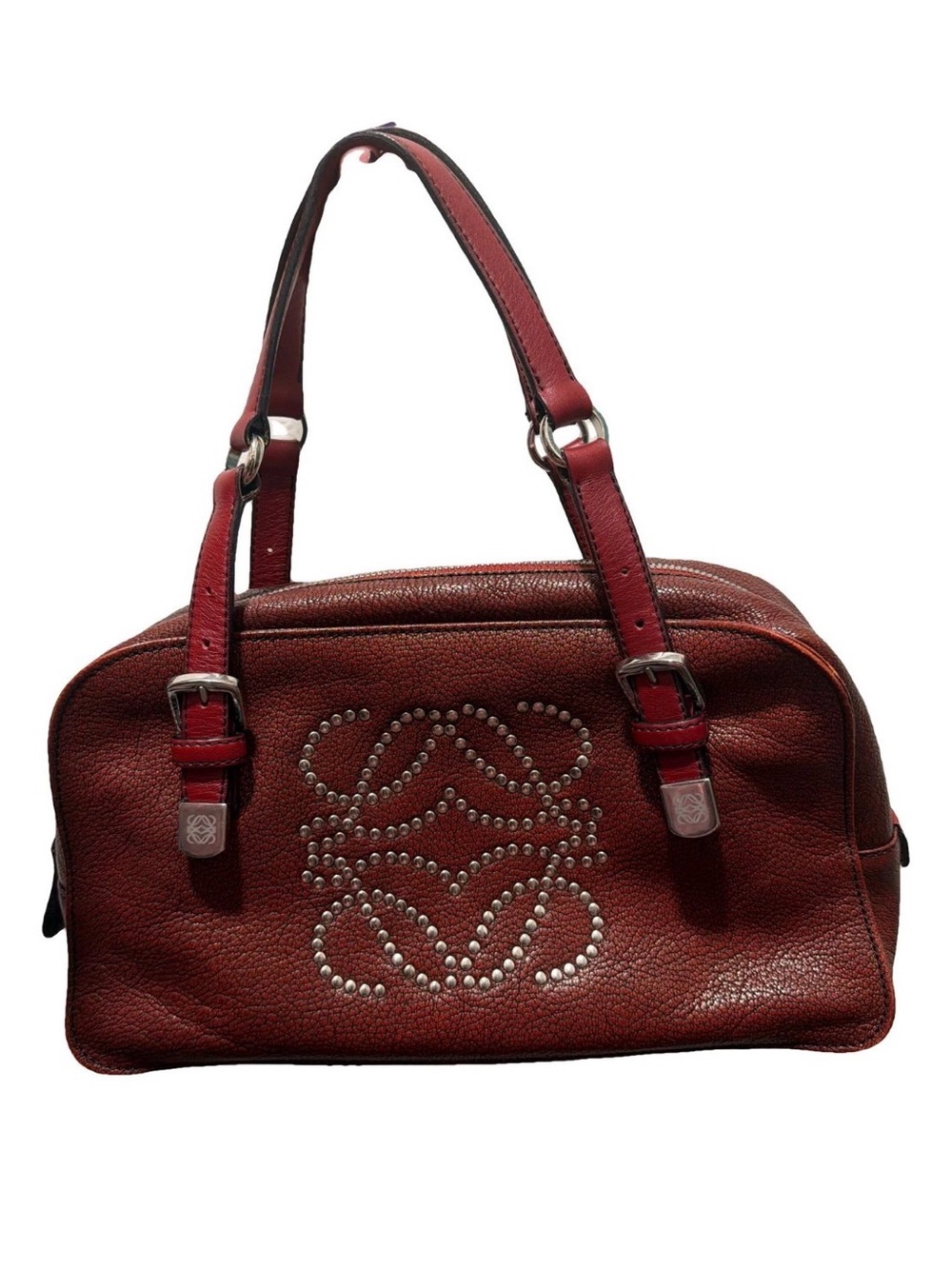 Loewe Red Studded Amazona Leather Shoulder Bag VINTAGE